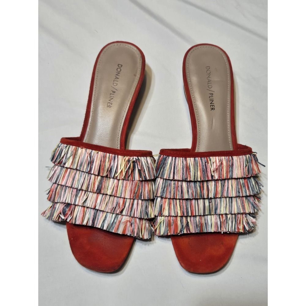 Donald J Pliner Reise Red Colorful Raffia Fringed Slide Sandals Sz 10M Ret $239